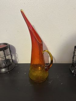 Kanawha Amberina crackle glass pitcher