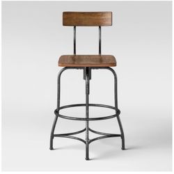 Threshold Adjustable Counter Stool Barstool Metal Frame Wood Seat Brown