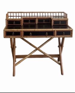 E. Murio Midcentury Hollywood Regency Bamboo and Laquer Campaign Desk
