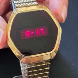 VTG RARE Microsonic Hexagon Red LED Digital 35mm Watch Works