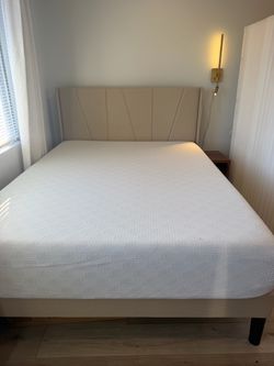 Upholstered Bed Frame with Headboard and foam mattress