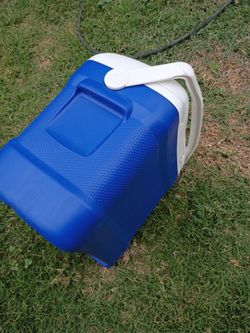 Blue Plastic Cooler with White Handle