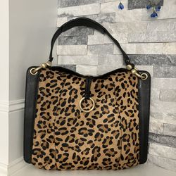 BCBG MAXAZRIA Leather Handbag / Purse Natural Leopard Print