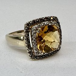 💝 LeVian 14kt Yellow  Gold, Genuine  Citrine, White & Chocolate, Diamond Ladies, Ring