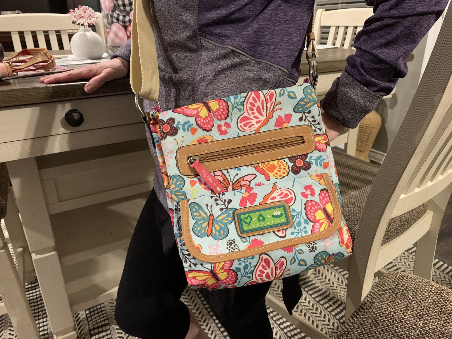 Lily Bloom Crossbody Purse Hand Bag Butterflie
