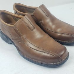 Clarks Mens Brown Leather Bike Toe Casual Slip On Loafers Up Shoes Size 9.5 M