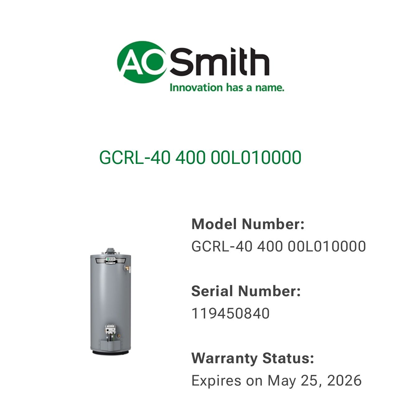 BRAND NEW AO Smith 40-Gallon Gas Water Heater