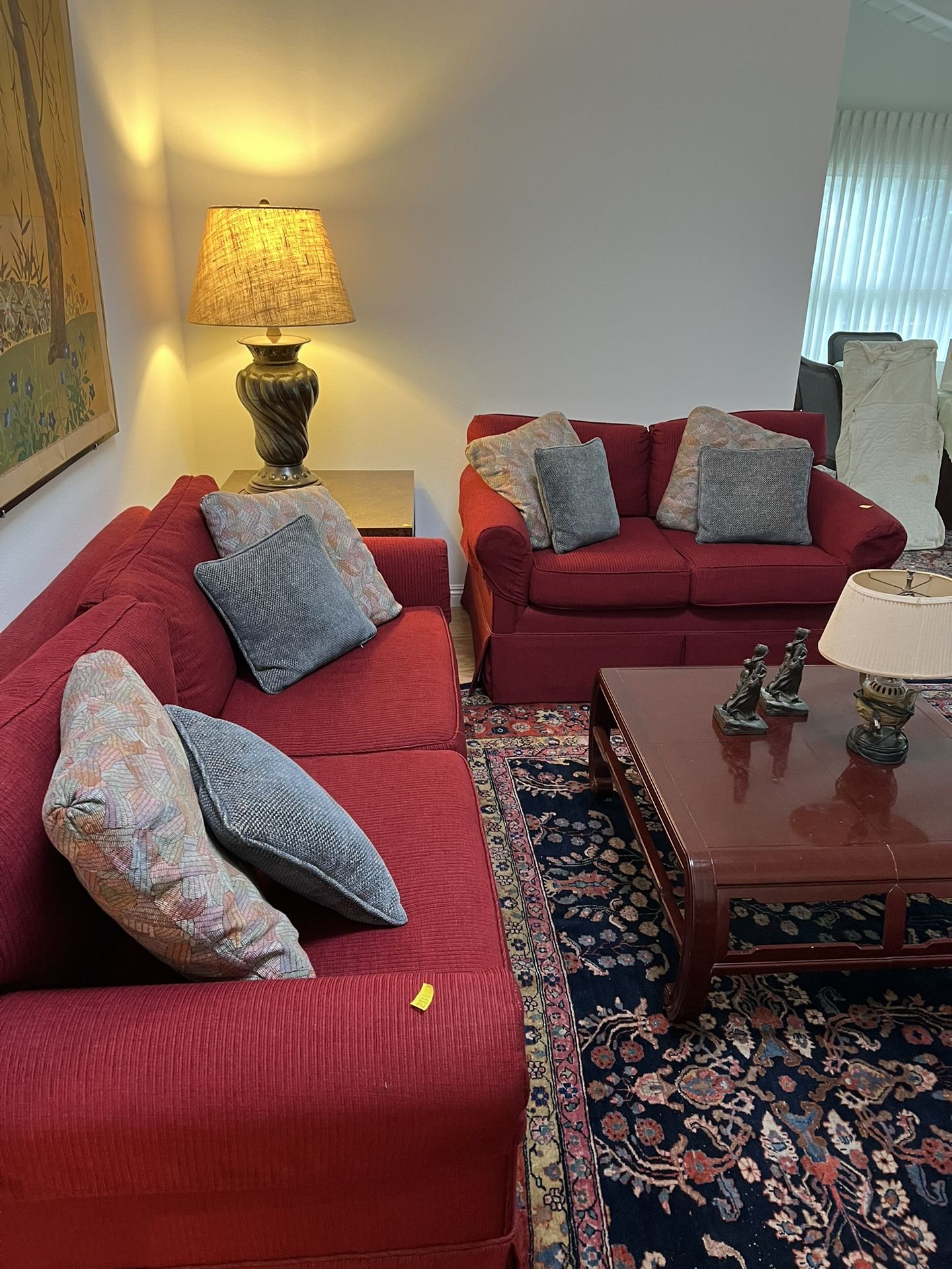Red sofas & love seat