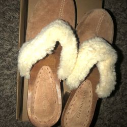 Brown Leather Cloth Clogs