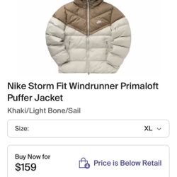Nike Storm Fit Puffer Jacket (Tan & White) XL