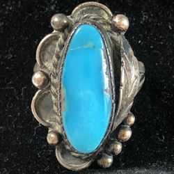 VTG Navajo Old Pawn/Trade Sterling Silver & Kingman Turquoise Ring Size 6.75