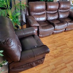 Brown Real Leather Reclining Sofa And Power Lift Recliner Chair Set - FREE DELIVERY - $599 🛋 🚚