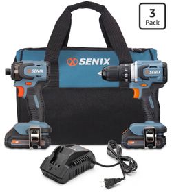 SENIX X2 20 Volt Max* Cordless Power Tool Kit w/ Battery Powered 1/2in Drill, 1/4in impact