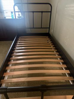 Twin Metal Bed Frame with Wood Slats