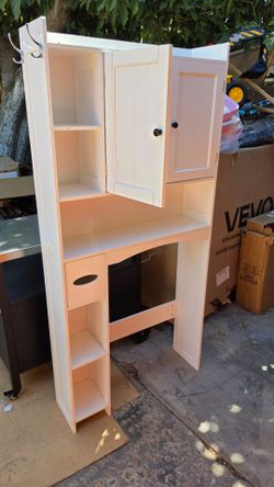 White Wood Over-Toilet Bathroom Storage Cabinet