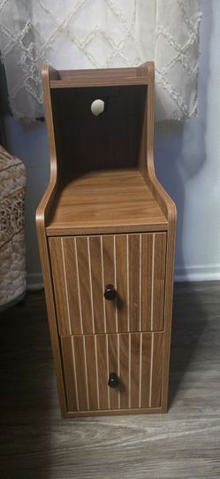 Narrow Wood Nightstand with Drawers