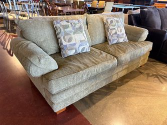 BASSETT Muted Green 2-Cushion Sofa with Rolled Arms