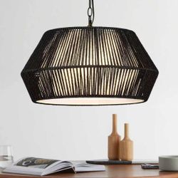 ELYONA Large 4-Lights Modern Chandeliers for Dining Room, 20in Rattan Chandelier Light Fixture