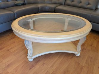 Oval Glass & Wood Coffee Table