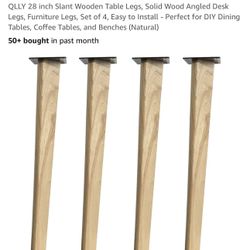 QLLY 28 inch Slant Wooden Table Legs, Solid Wood Angled Desk Legs, Furniture Legs, Set of 4, Easy to Install - Perfect for DIY Dining Tables, Coffee T
