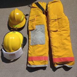 2 Bullard Fire Helmets / 2 Fireman Pants 36/30