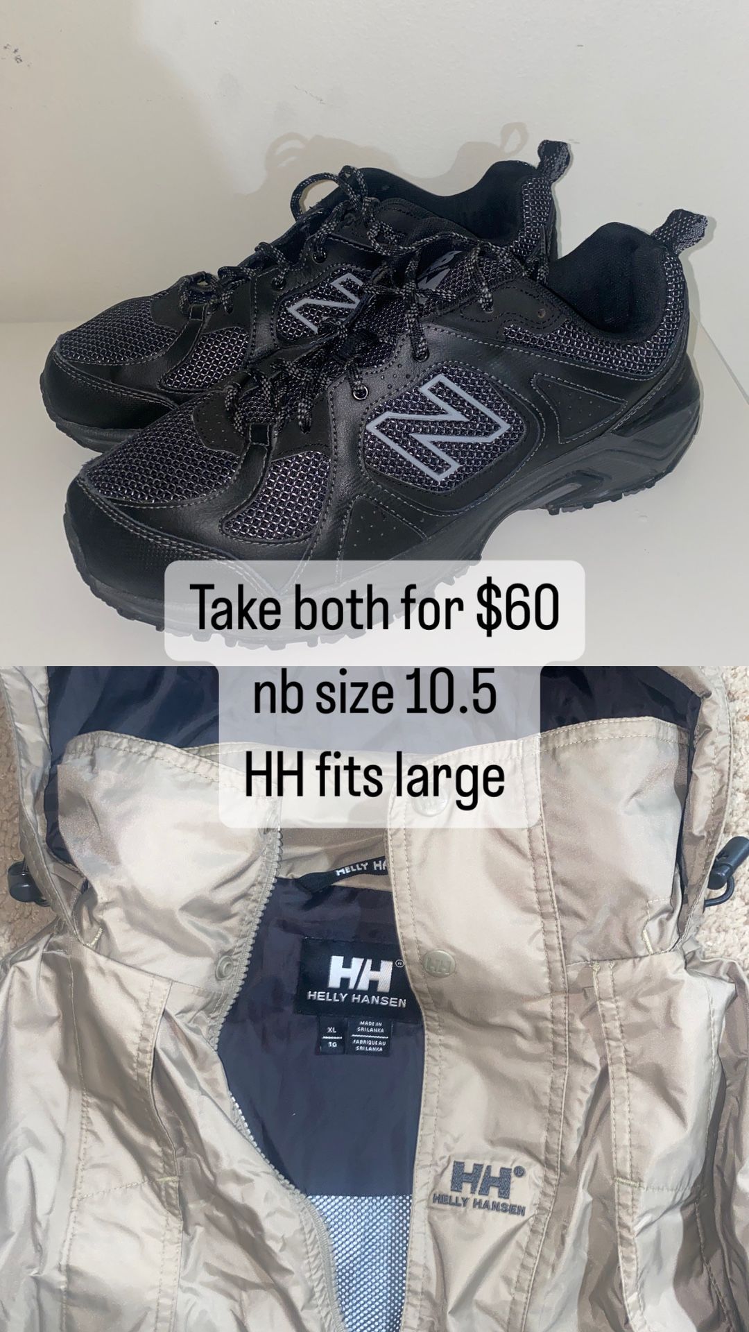 New Balance Size 10.5 Helly Hansen Jacket 