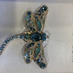 Blue And Green Crystal Dragonfly Brooch 