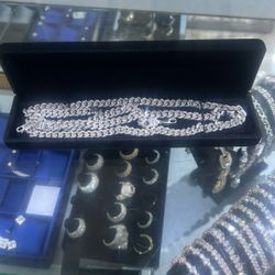 Silver Cuban Link And Matching Bracelet 