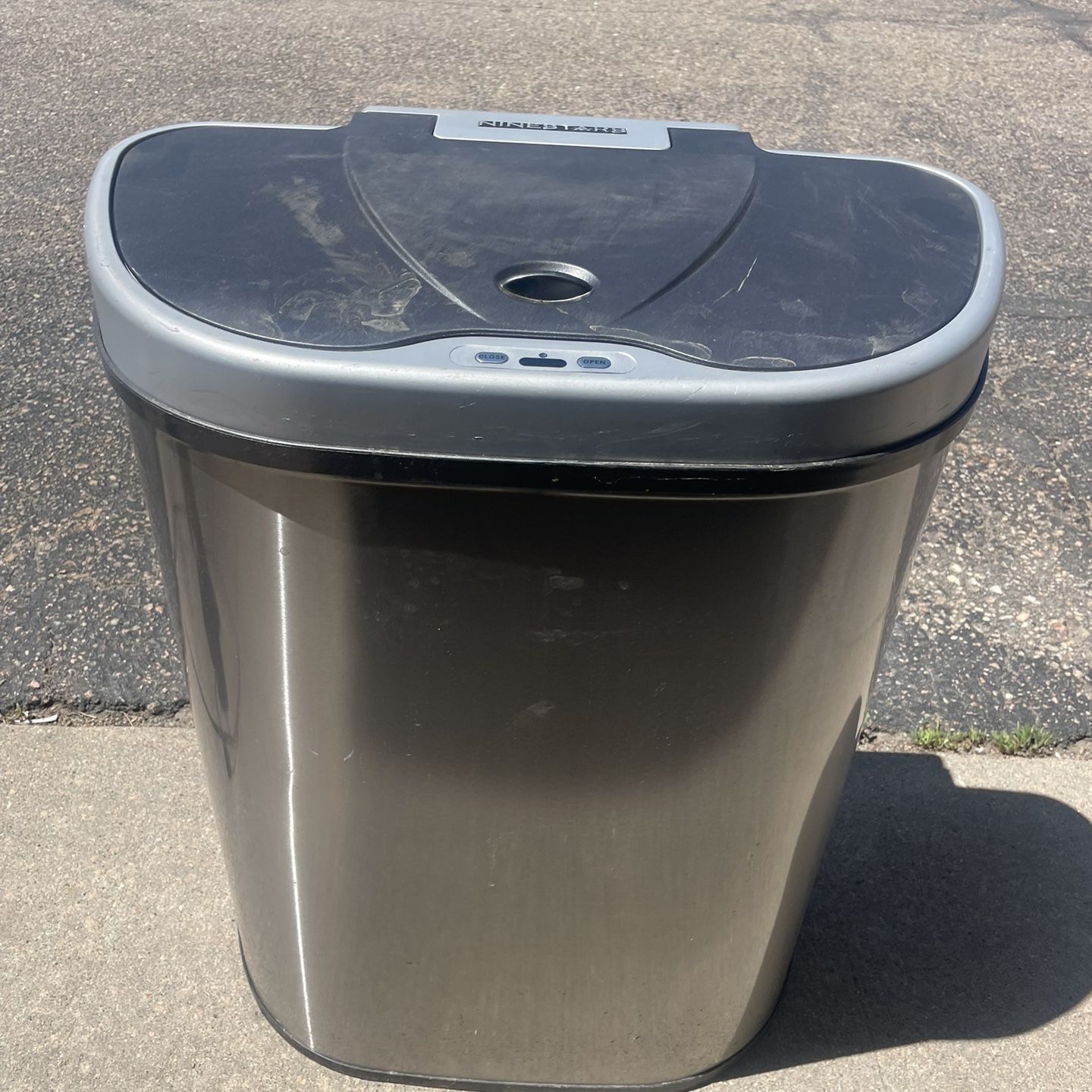$35 Garbage Trash Receptacle Recycle Can Battery Operated Automatic  Two-Sided Kitchen, Tall Lid Stainless