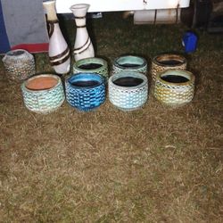 Authentic Mexican Hand-painted Pots Statues