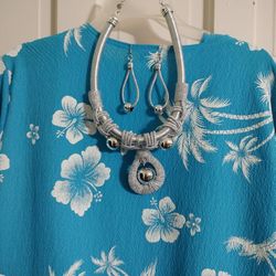 New Bulky Statement Earring 4.5 inch Necklace Set Silver 