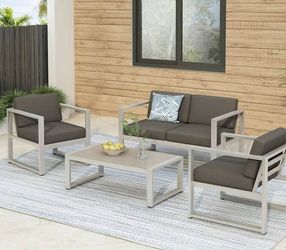 Outdoor patio loveseat with chairs and coffee table 