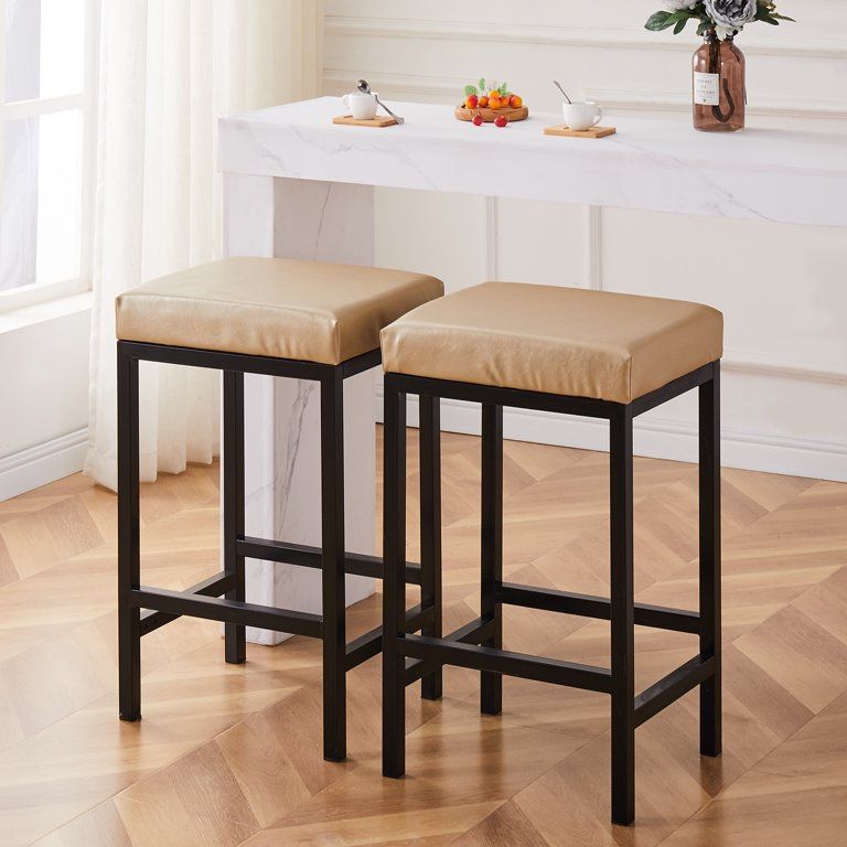 Barstools Faux Leather Modern Bar Stools Backless Metal Counter
