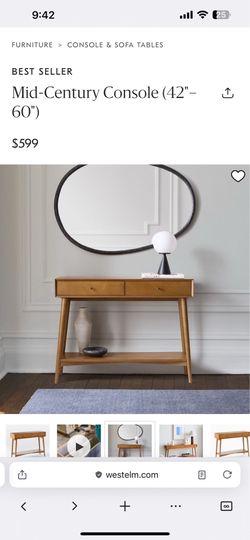 Welst Elm,  Mid-Century Console  - 42 inches, Acorn