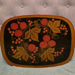 Vintage Russian Hand-Painted Wooden Stool / Side Table