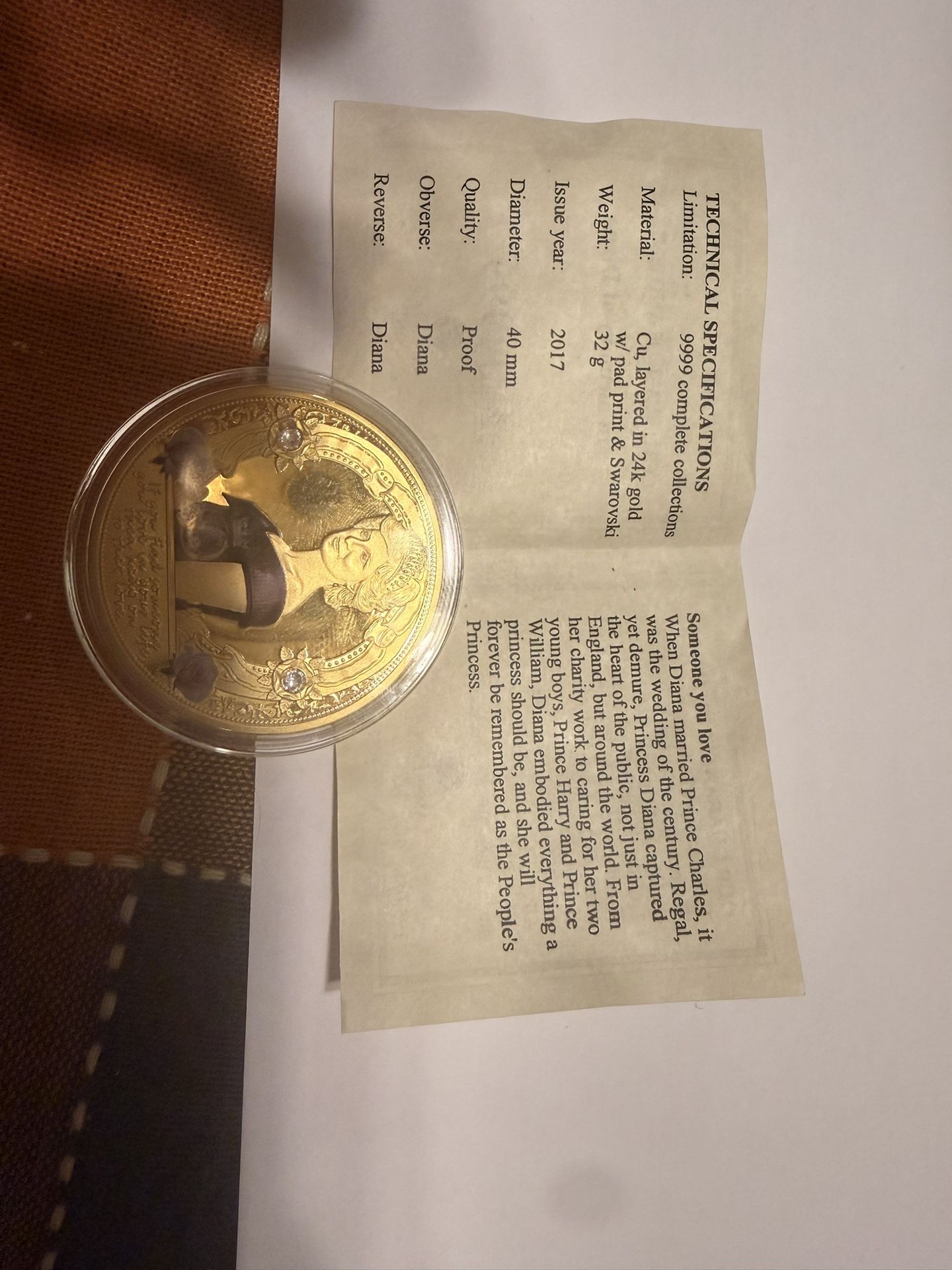 24k gold plated coin, princess Diane