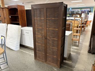 Rustic Darkwood Wicker Front Cabinet