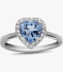 FJC Finejewelers Solid 10k White Gold 6mm Heart-Shaped Center Stone with White Topaz accent stones Halo Ring
