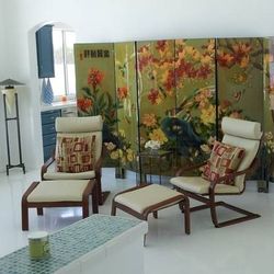 Pair (two) of Armchairs and Ottomans in like new condition.