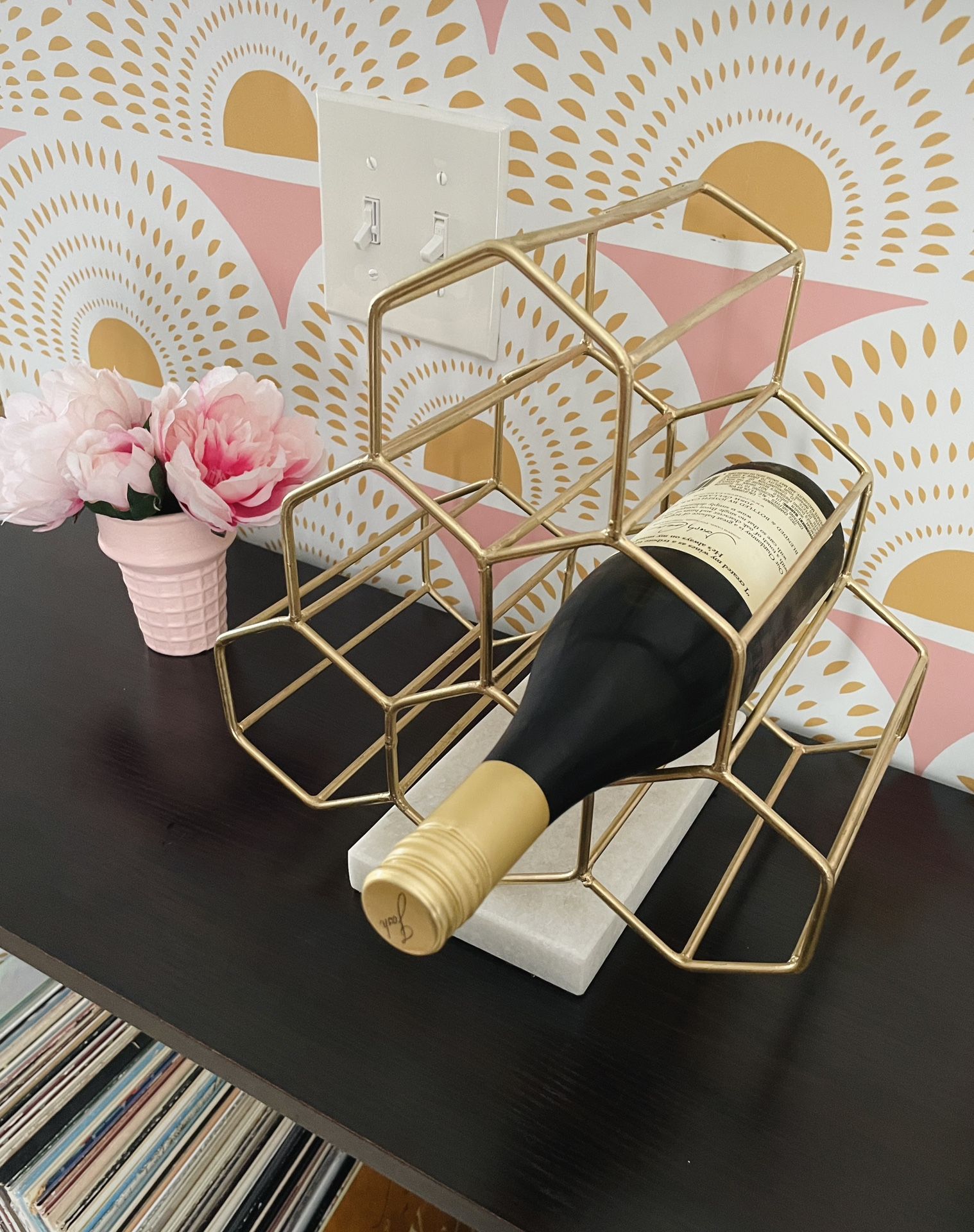 Gold Honeycomb Wine Rack