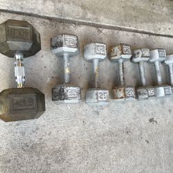 Dumbbell Hex Dumbell  Weights  10 Pieces 40  To 5 Pounds Vintage 