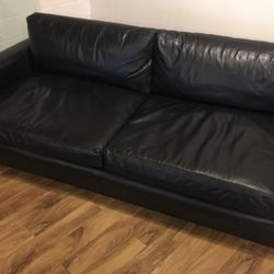 Restoration Hardware Maxwell Black Leather Sofa