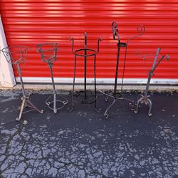 Vintage Wrought Iron Plant Stands Set of 5 Garden Patio Decor Assorted Sizes