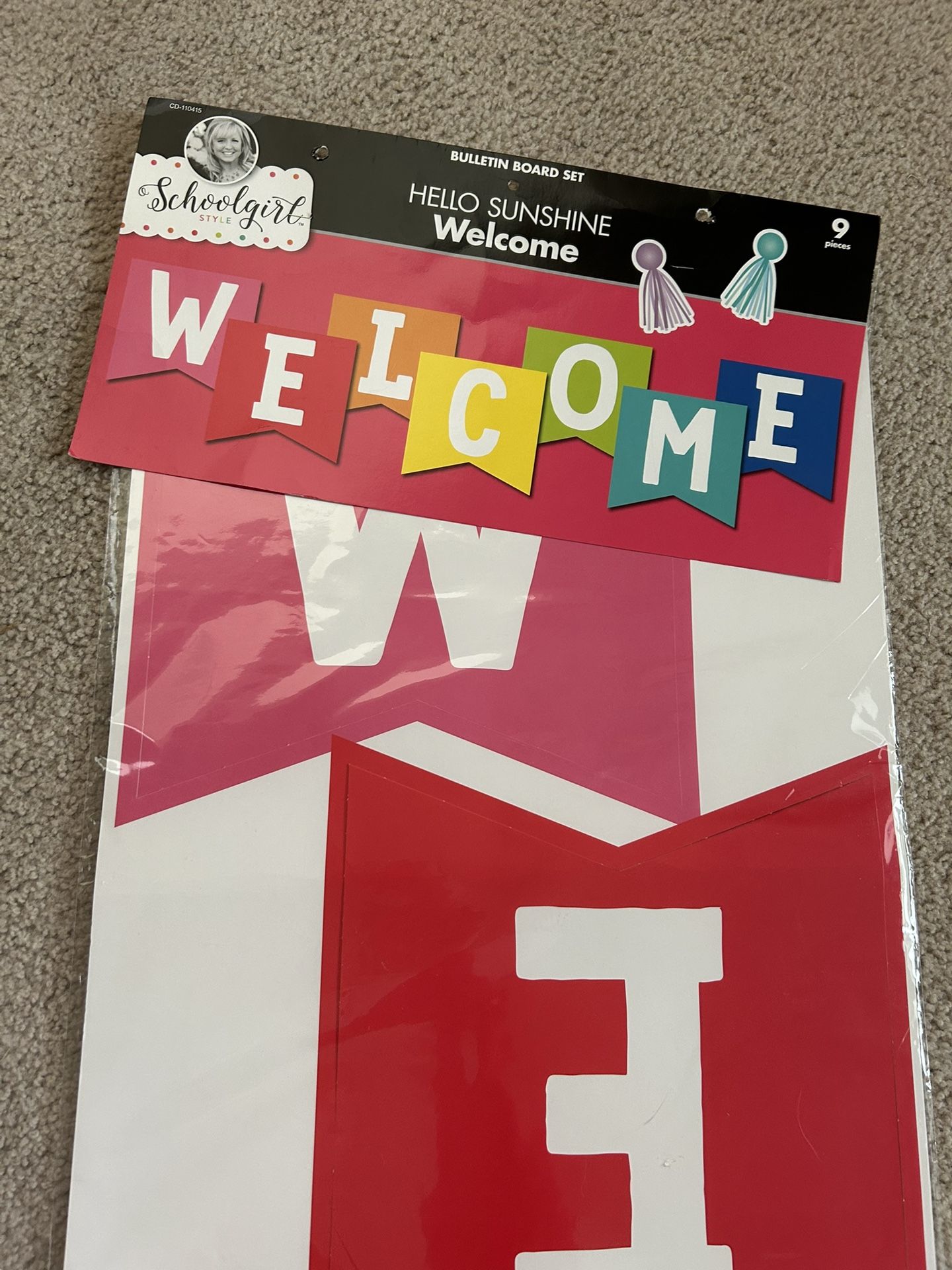 Schoolgirl Hello Sunshine Welcome banner sign teacher classroom 