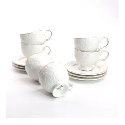 12 Piece Porcelain Embossed Cup/Saucer Set