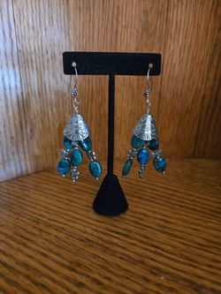 Turquoise Drop Earrings w/Pewter Butterflies