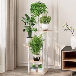 5-Tier White Sonoma Oak Engineered Wood Plant Stand OBO