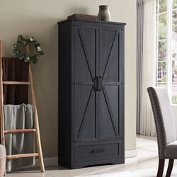 Farmhouse 2-Door Storage Cabinet with Adjustable Shelves and 1 Drawer for Bathroom and Living Room, Black $150