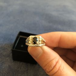 Gorgeous Navy Sapphire/Diamond Ring 14k Gold Plated