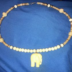 .925 Sterling Silver Antler, Horn, Tusk Beaded Necklace